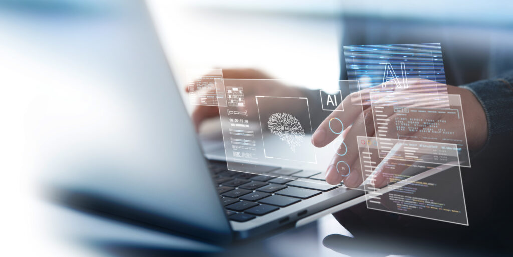 person using computer searching internet using AI